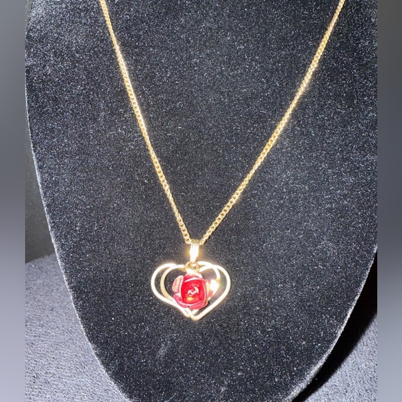 Vintage double heart with rose necklace - Picture 3 of 4